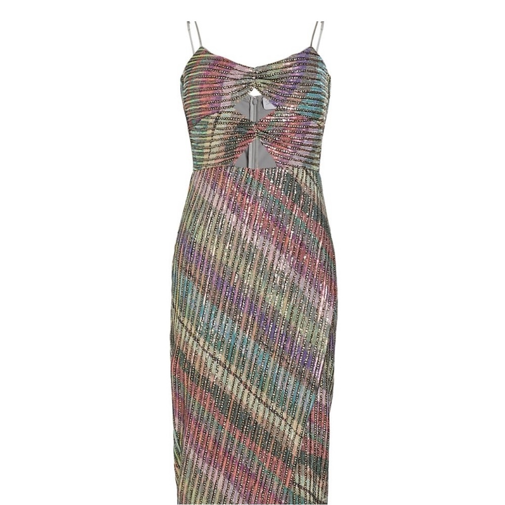 Saylor Lissandra Sequined Midi Dress Rainbow Double Cutout Spaghetti Strap XS C9 - Picture 6 of 11